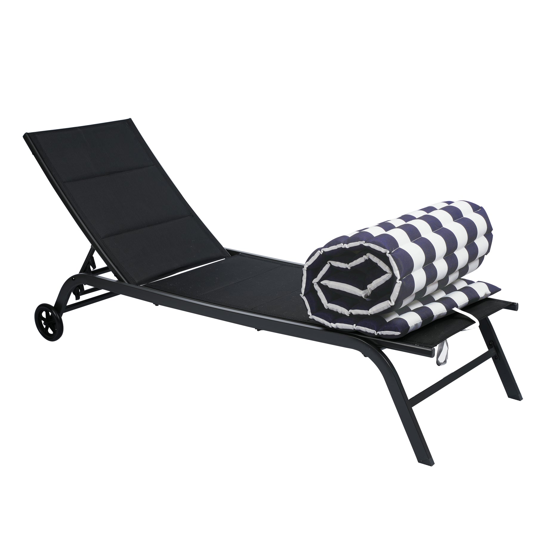 2PCS Set Outdoor Lounge Chair Cushion Replacement Patio Funiture Seat Cushion Chaise Lounge Cushion-BLUE-WHITE - Tonkn