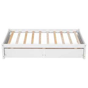 Twin Bed with 2 Drawers, Solid Wood, No Box Spring Needed ,White - Tonkn