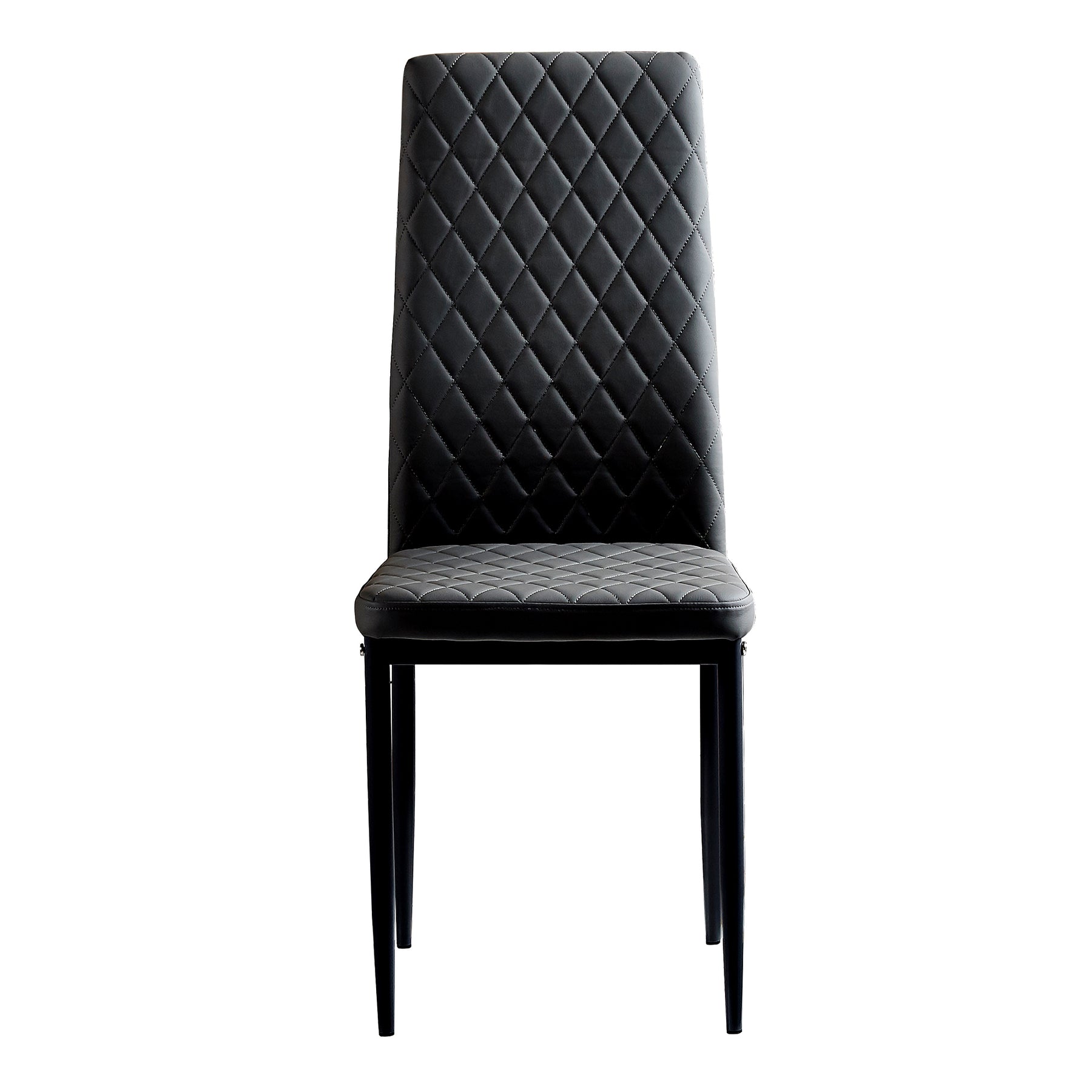 Black modern minimalist dining chair fireproof leather sprayed metal pipe diamond grid pattern restaurant home conference chair set of 4 - Tonkn