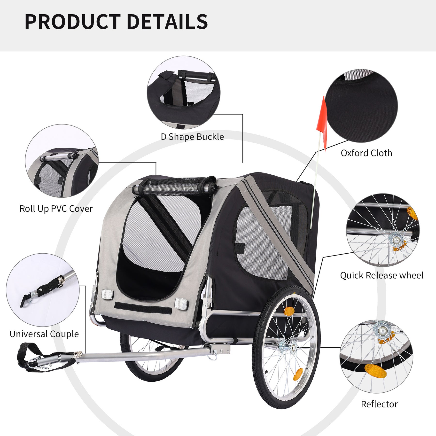 Dog Bike Trailer, Breathable Mesh Dog Cart with 3 Entrances, Safety Flag, 8 Reflectors, Folding Pet Carrier Wagon with 20 Inch Wheels, Bicycle Carrier for Medium and Small Sized Dogs - Tonkn