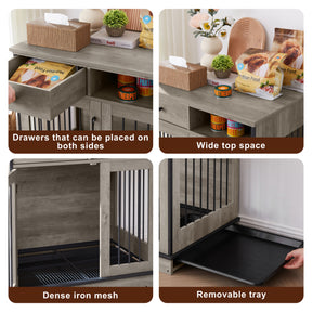 Furniture Dog crate, indoor pet crate end tables, decorative wooden kennels with removable trays. Grey, 32.3'' W x 22.8'' D x 33.5'' H. - Tonkn