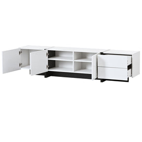 ON-TREND White & Black Contemporary Rectangle Design TV Stand, Unique Style TV Console Table for TVs Up to 80'', Modern TV Cabinet with High Gloss UV Surface for Living Room. - Tonkn