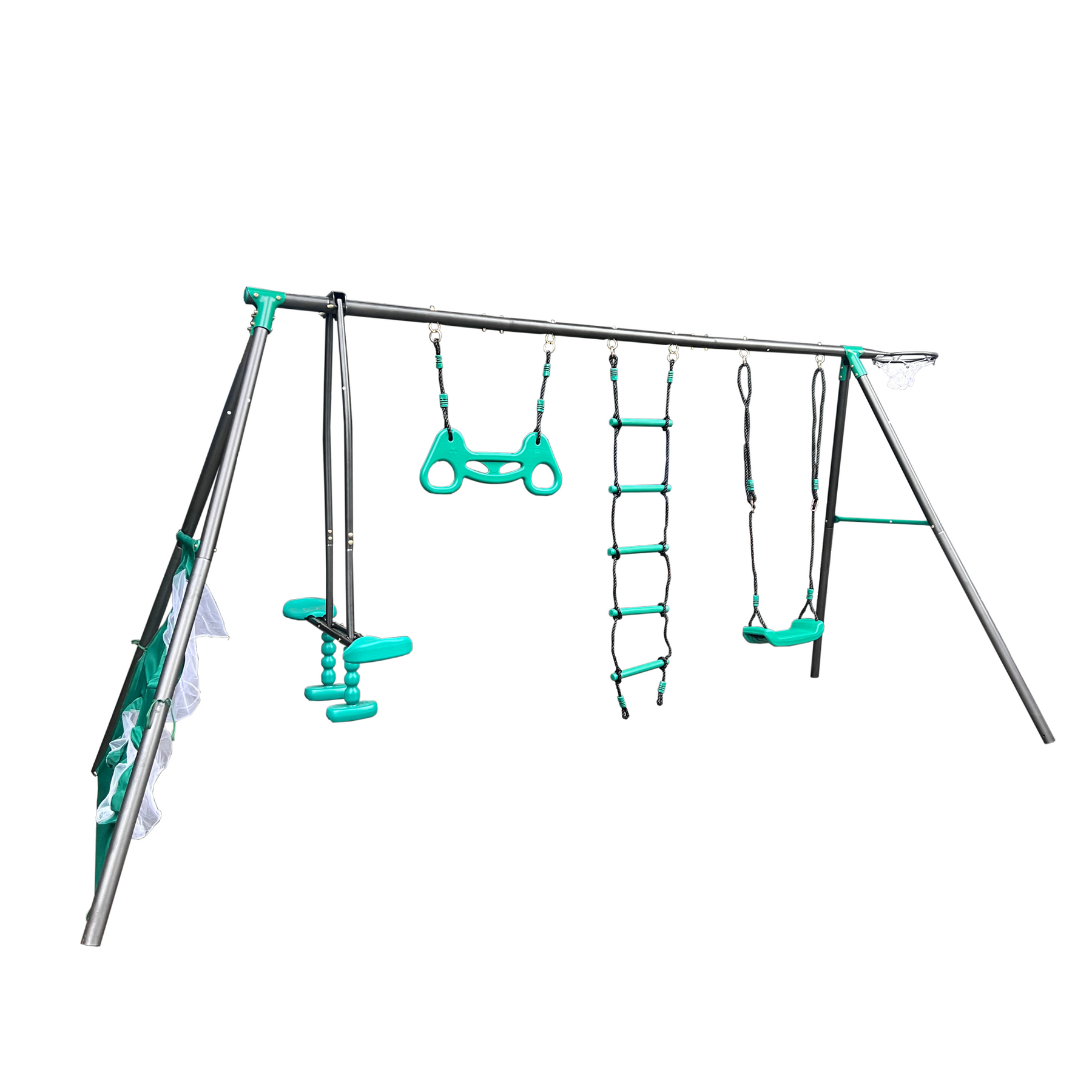 XNS076 blackish green interesting four function swingset with face to face metal plastic safe swing seat 550lbs for outdoor playground for age 3+ - Tonkn
