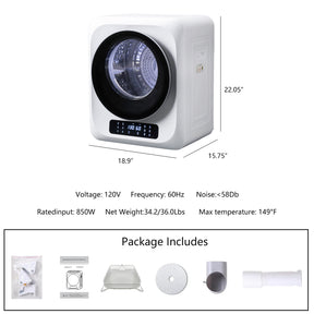 6.6lbs Portable Mini Cloth Dryer Machine FCC Certificate PTC Heating Tumble Dryer Electric Control Panel,White Body with Glass Door,120V/850W,for Home/Apartment/Dorms,UV Sterilizaiton,Digital display - Tonkn
