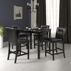 TOPMAX 5-Piece Kitchen Table Set Faux Marble Top Counter Height Dining Table Set with 4 PU Leather-Upholstered Chairs, Black - Tonkn