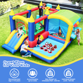 7 in 1 Inflatable Bounce House, Bouncy House with Ball Pit for Kids Indoor Outdoor Party Family Fun, Obstacles, Toddler Jump Bouncy Castle with Ball Pit for Birthday Party Gifts - Tonkn