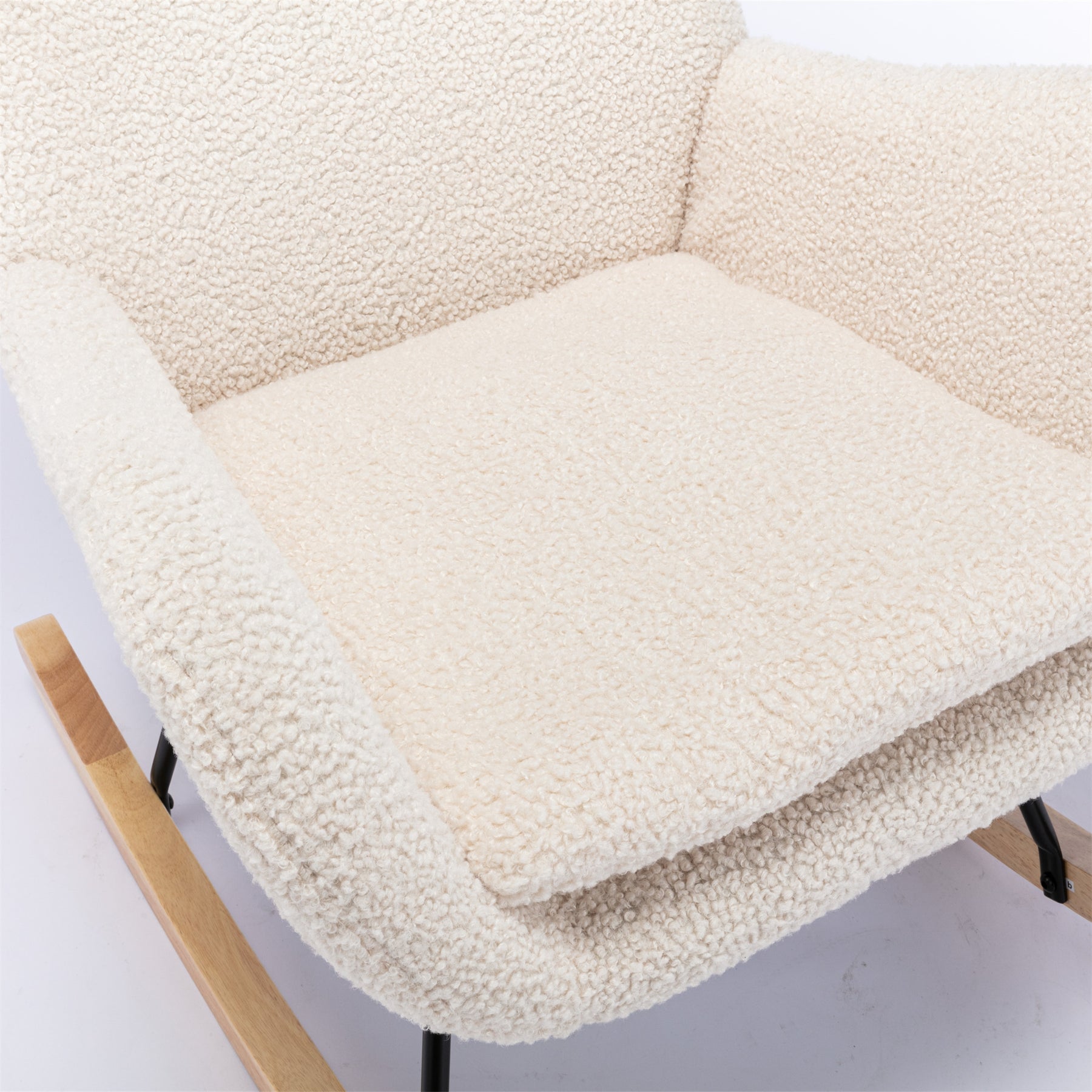 Teddy Fabric Padded Seat Rocking Chair With High Backrest And Armrests - Tonkn