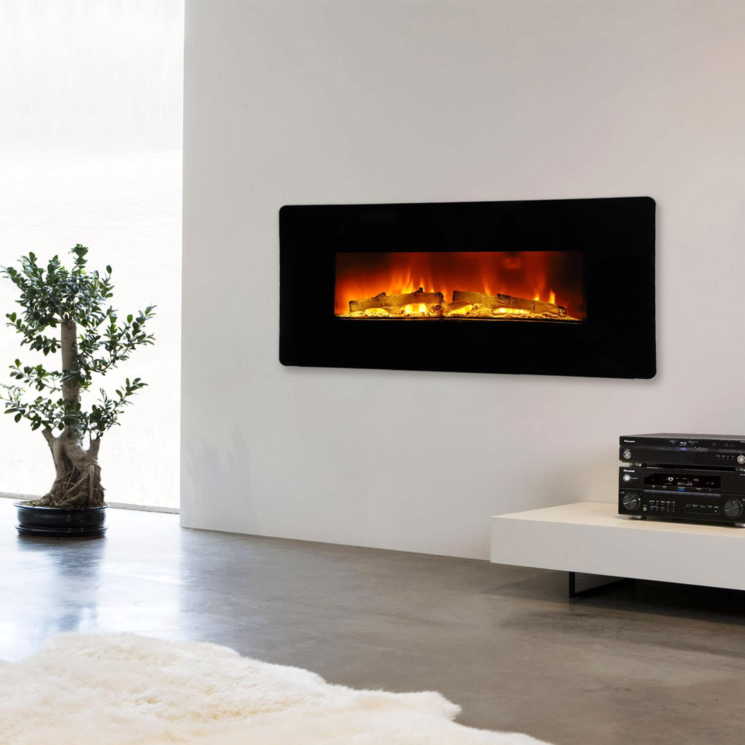 36 Inch Curved Front Electric Fireplace,Freestanding or Wall Mounted Electric Fireplace with Adjustable Flame Color & Remote Control - Tonkn