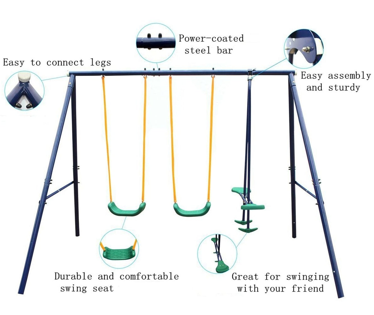 Metal Swing Set Outdoor with Glider for Kids, Toddlers, Children - Tonkn