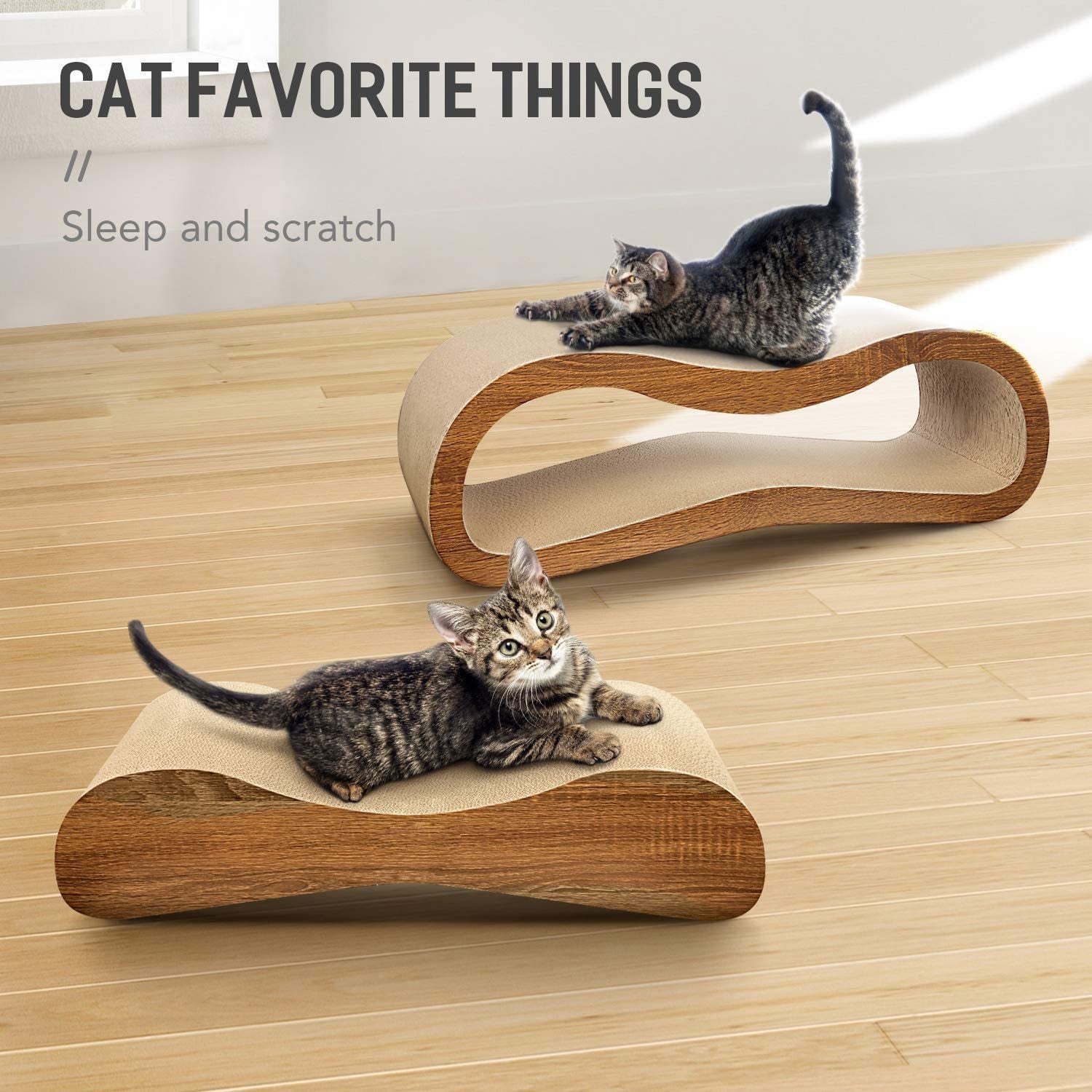 FluffyDream 2 in 1 Cat Scratcher Cardboard Lounge Bed, Cat Scratching Post, Durable Board Pads Prevents Furniture Damage,Large - Tonkn