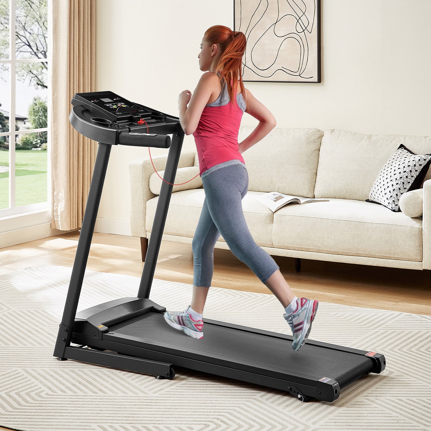 Treadmills - 2.5 HP hydraulic folding removable treadmill with 3-speed incline adjustment, 12 preset programs, 3 countdown modes, heart rate, bluetooth and more, suitable for home and gym use - Tonkn