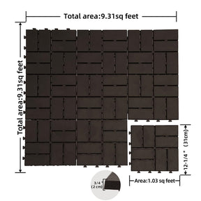 Patio Interlocking Deck Tiles, 12"x12" Square Composite Decking Tiles, Four Slat Plastic Outdoor Flooring Tile All Weather for Balcony Porch Backyard (Brown, Pack of 9) - Tonkn