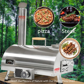 Pizza Oven Outdoor 12" Automatic Rotatable Pizza Ovens Portable Stainless Steel Wood Fired Pizza Oven Pizza Maker with Built-in Thermometer Pizza Cutter Carry Bag - Tonkn