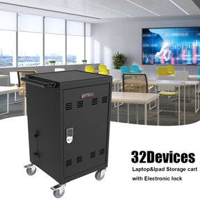 Mobile Charging Cart and Cabinet for Tablets Laptops 30-Device With Combination Lock--Black - Tonkn