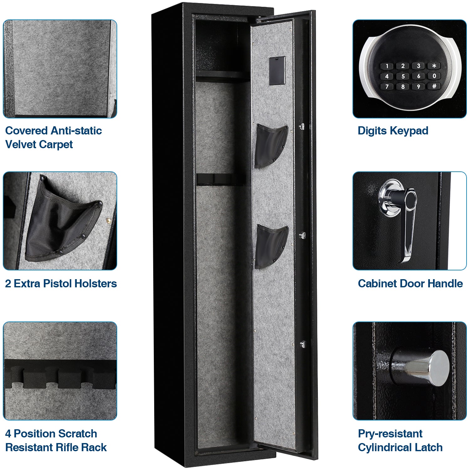 Digital keypad Gun Safe Quick Access Electronic Firearm Storage Steel Security Cabinet for 4 rifles - Tonkn