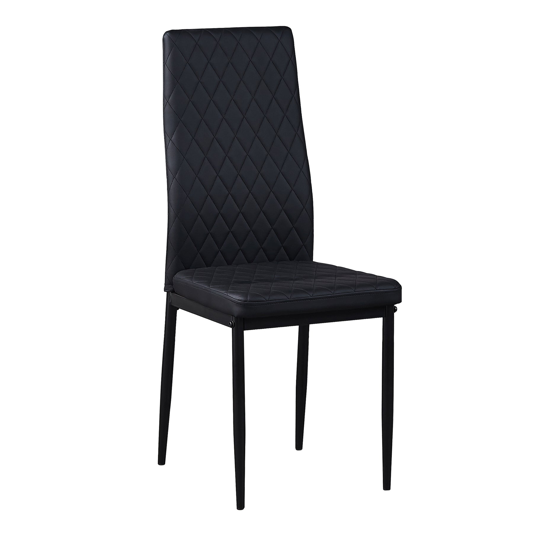 Black modern minimalist dining chair fireproof leather sprayed metal pipe diamond grid pattern restaurant home conference chair set of 4 - Tonkn