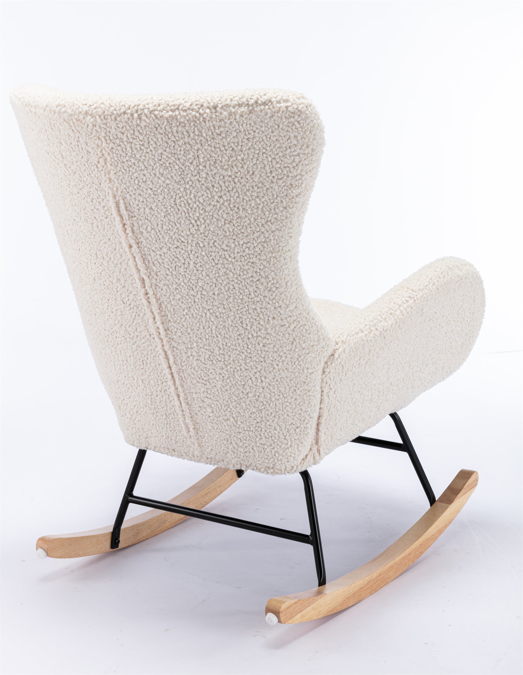 Teddy Fabric Padded Seat Rocking Chair With High Backrest And Armrests - Tonkn