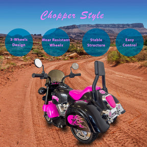 Kids Ride On Motorcycle Toy, 3-Wheel Chopper Motorbike with LED Colorful Headlights Horn, Pink 6V Battery Powered Riding on Electric Harley Motorcycle for Boys Girls - Tonkn