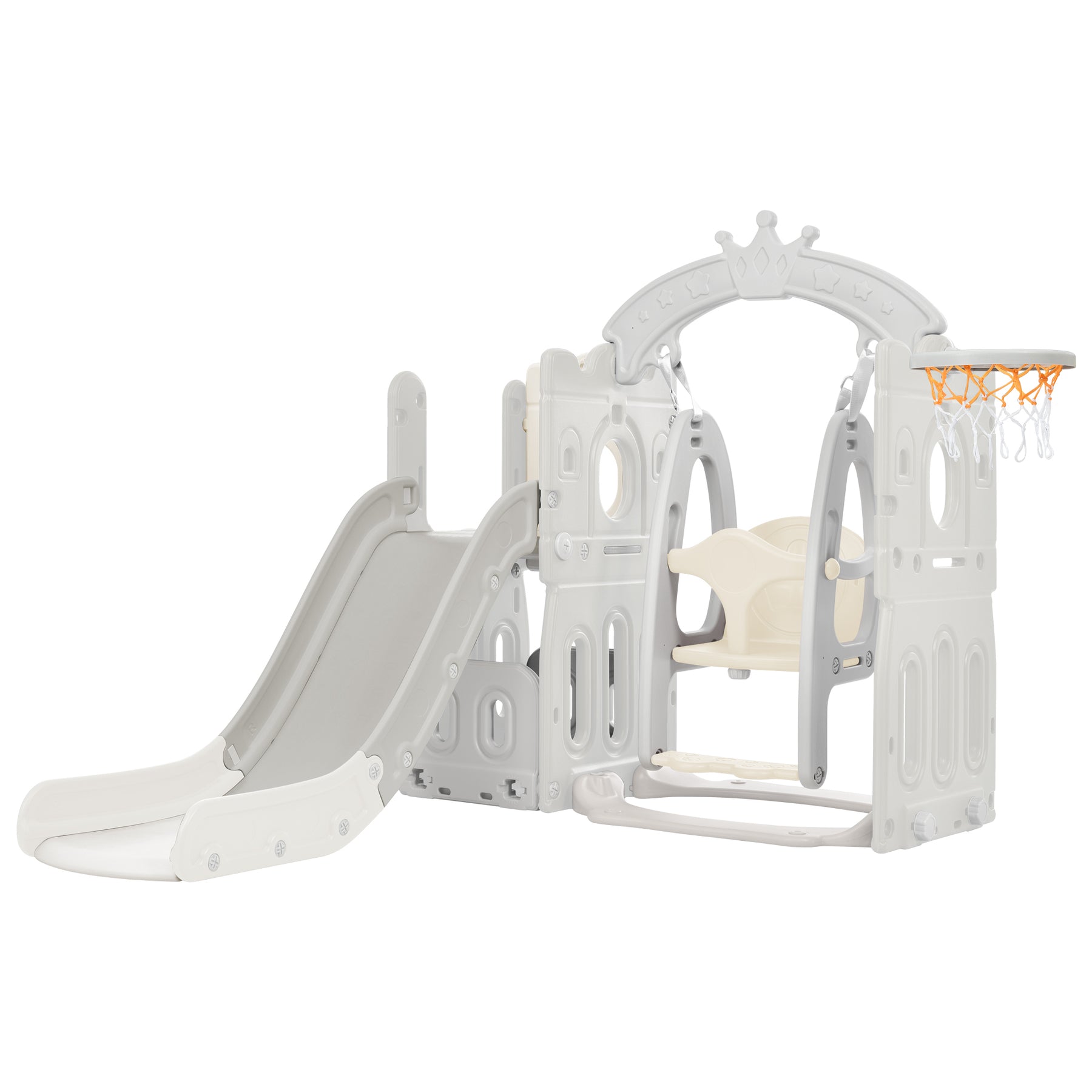 Toddler Slide and Swing Set 5 in 1, Kids Playground Climber Slide Playset with Basketball Hoop Freestanding Combination for Babies Indoor & Outdoor - Tonkn