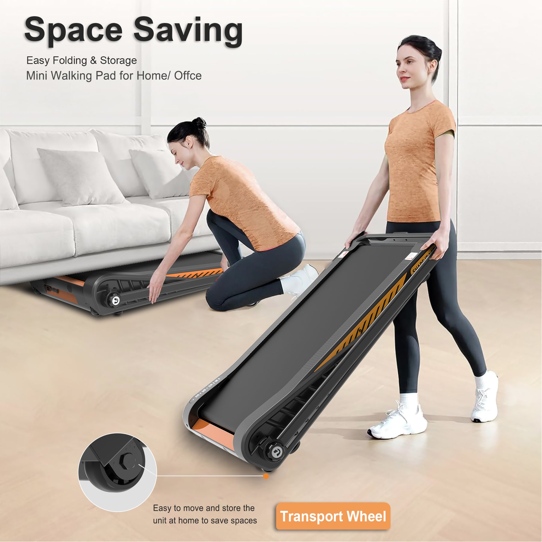 Under Desk Walking Pad, Treadmill 8% Incline 2.5HP 280LBS with Remote Control - Tonkn