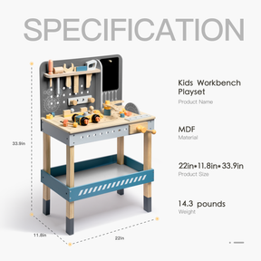 Modern Wooden Workbench with Blackboard for Kids, Tool Playset for Kids and Toddlers,Play Construction Sets for Kids - Tonkn