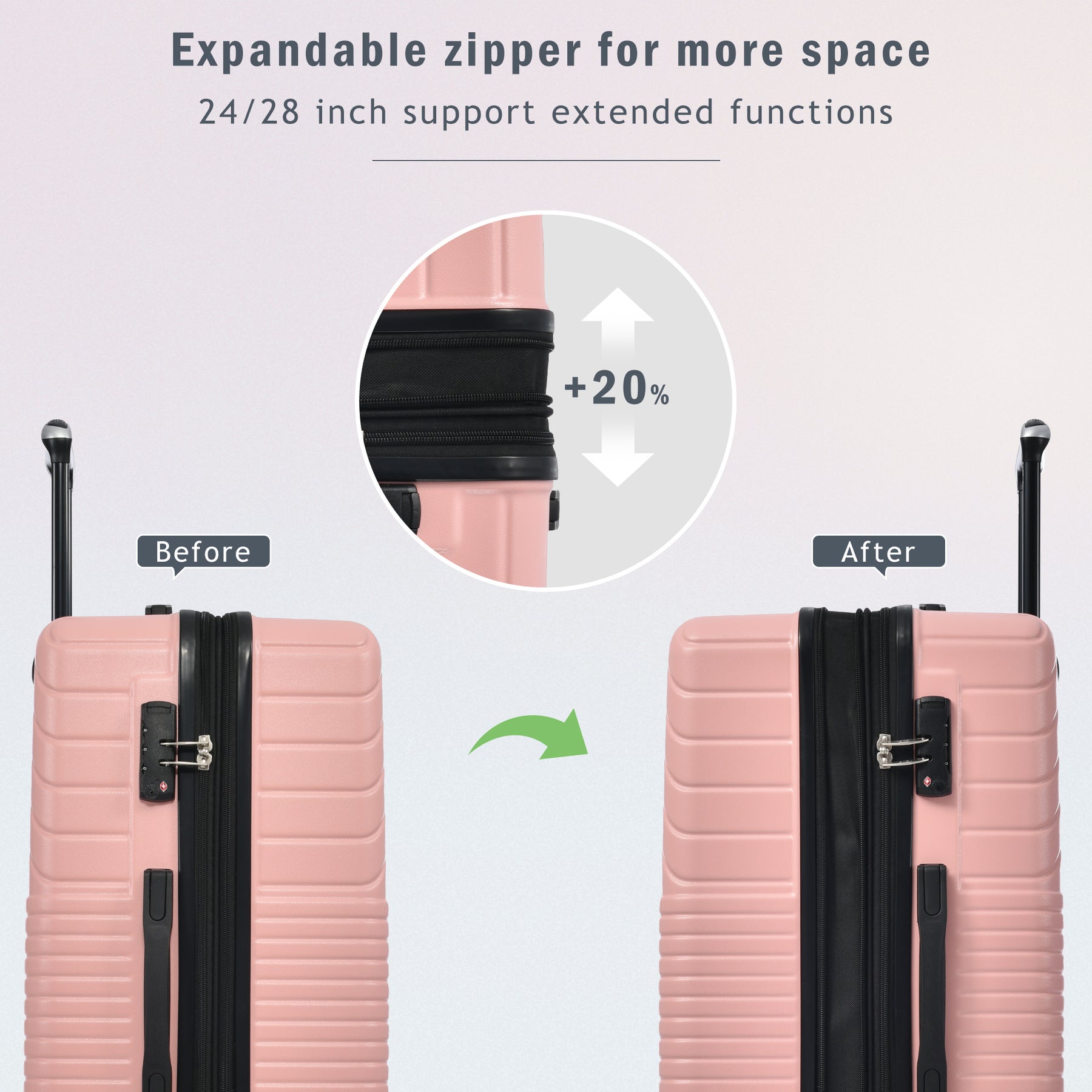 Hardshell Luggage Sets 3 Piece double spinner 8 wheels Suitcase with TSA Lock Lightweight 20''24''28'' - Tonkn