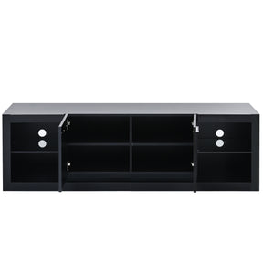 ON-TREND Modern TV Stand with 2 Tempered Glass Shelves, High Gloss Entertainment Center for TVs Up to 70'', Elegant TV Cabinet with LED Color Changing Lights for Living Room, Black - Tonkn
