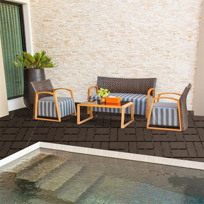 Patio Interlocking Deck Tiles, 12"x12" Square Composite Decking Tiles, Four Slat Plastic Outdoor Flooring Tile All Weather for Balcony Porch Backyard (Brown, Pack of 9) - Tonkn