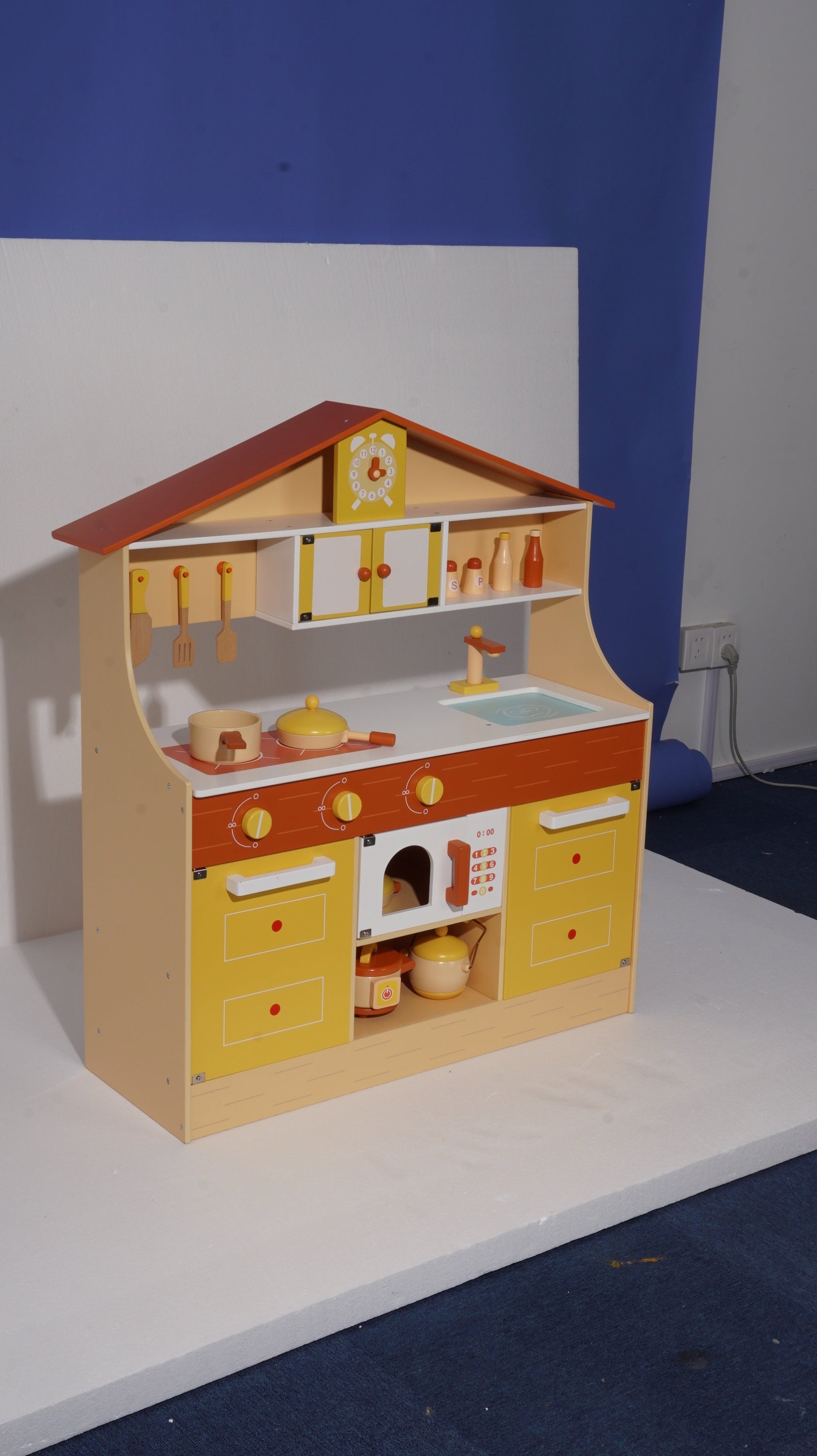 Wooden Pretend Play Kitchen Set for Kids Toddlers, Toys Gifts for Boys and Girls,Yellow - Tonkn