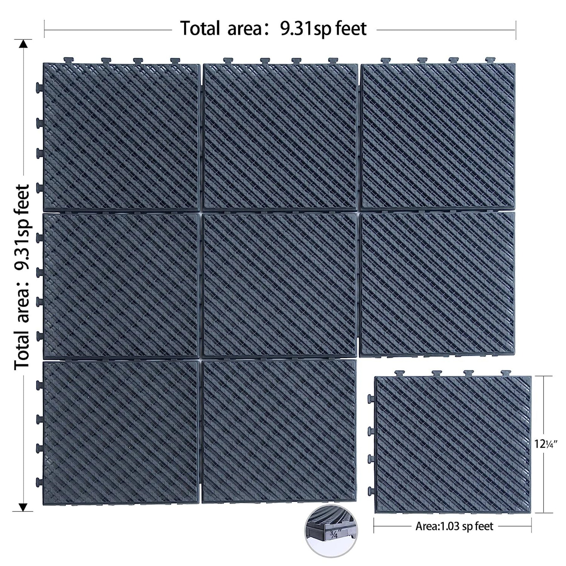 Patio Interlocking Deck Tiles, 12"x12" Square Composite Decking Tiles, Four Slat Plastic Outdoor Flooring Tile All Weather for Balcony Porch Backyard, (Dark Gray, Pack of 27) - Tonkn