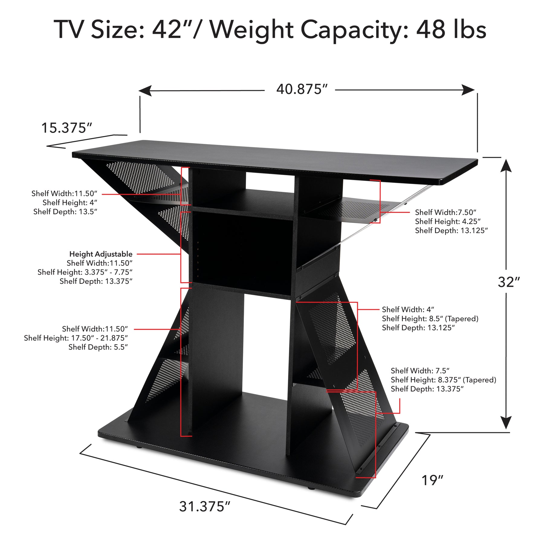 Hub-Atlantic Phoenix Media Stand Entertainment Center for TV, Audio Video Components, Stereo Equipment, Gaming Consoles, Streaming Devices,  Black - Tonkn
