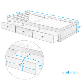 Orisfur. Twin Size Platform Storage Bed with 3 Drawers - Tonkn