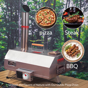 Stainless Steel Pizza Oven Outdoor 12" Automatic Rotatable Pizza Ovens,Portable Wood Fired Pizza Oven Pizza Maker with Timer, Built-in Thermometer,Pizza Cutter & Carry Bag - Tonkn