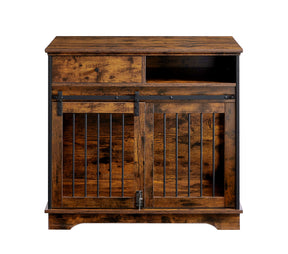 Sliding door dog crate with drawers. Rustic Brown, 35.43'' W x 23.62'' D x 33.46'' H - Tonkn