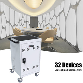 Mobile Charging Cart and Cabinet for Tablets Laptops 32-Device(White) - Tonkn