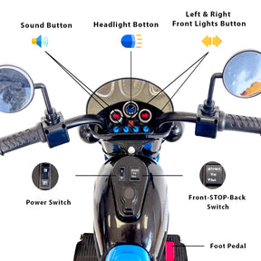 Kids Ride On Motorcycle Toy, 3-Wheel Chopper Motorbike with LED Colorful Headlights, Blue Riding on Electric Battery Powered Harley Motorcycle for Boys Girls - Tonkn
