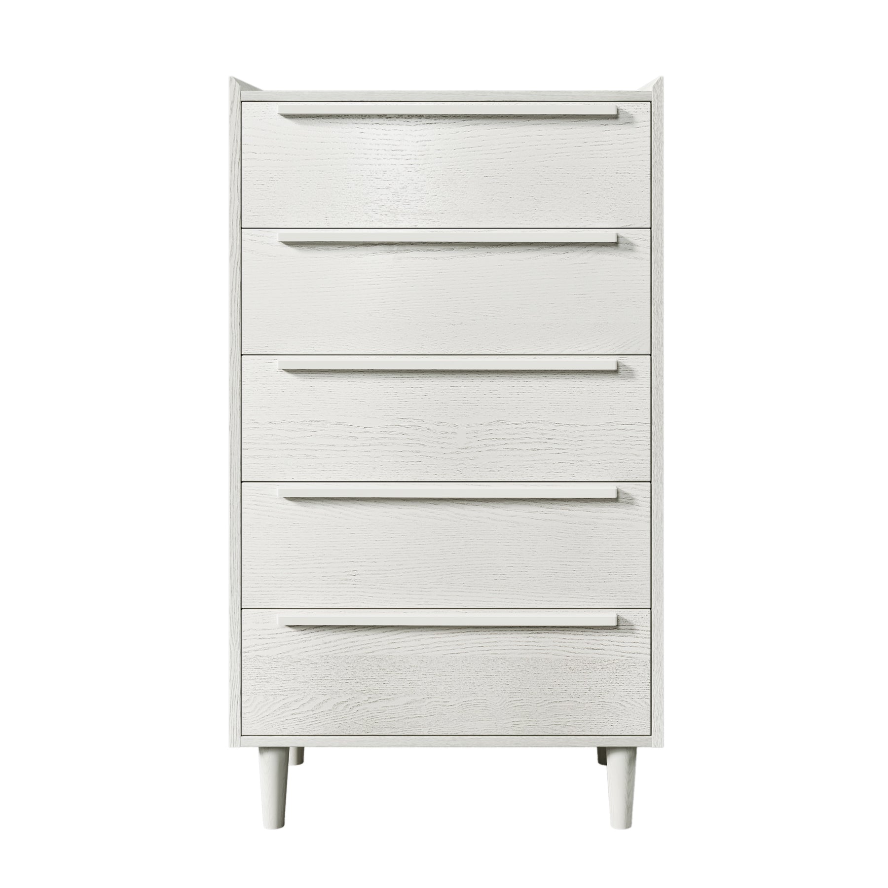 Modern Style Wood Grain 5-Drawer Chest with Solid Wood Legs, White - Tonkn