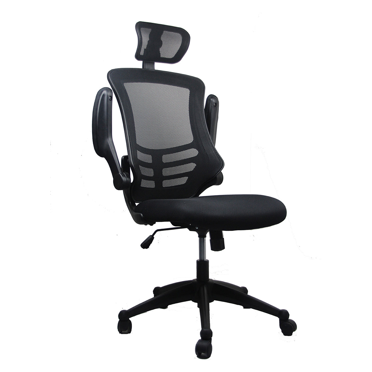 Techni Mobili Modern High-Back Mesh Executive Office Chair with Headrest and Flip-Up Arms, Black - Tonkn
