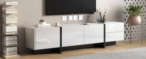 ON-TREND White & Black Contemporary Rectangle Design TV Stand, Unique Style TV Console Table for TVs Up to 80'', Modern TV Cabinet with High Gloss UV Surface for Living Room. - Tonkn