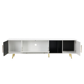 ON-TREND Stylish TV Stand with Golden Metal Handles&Legs, Two-tone Media Console for TVs Up to 80", Fluted Glass Door TV Cabinet with Removable Compartment for Living Room, White - Tonkn