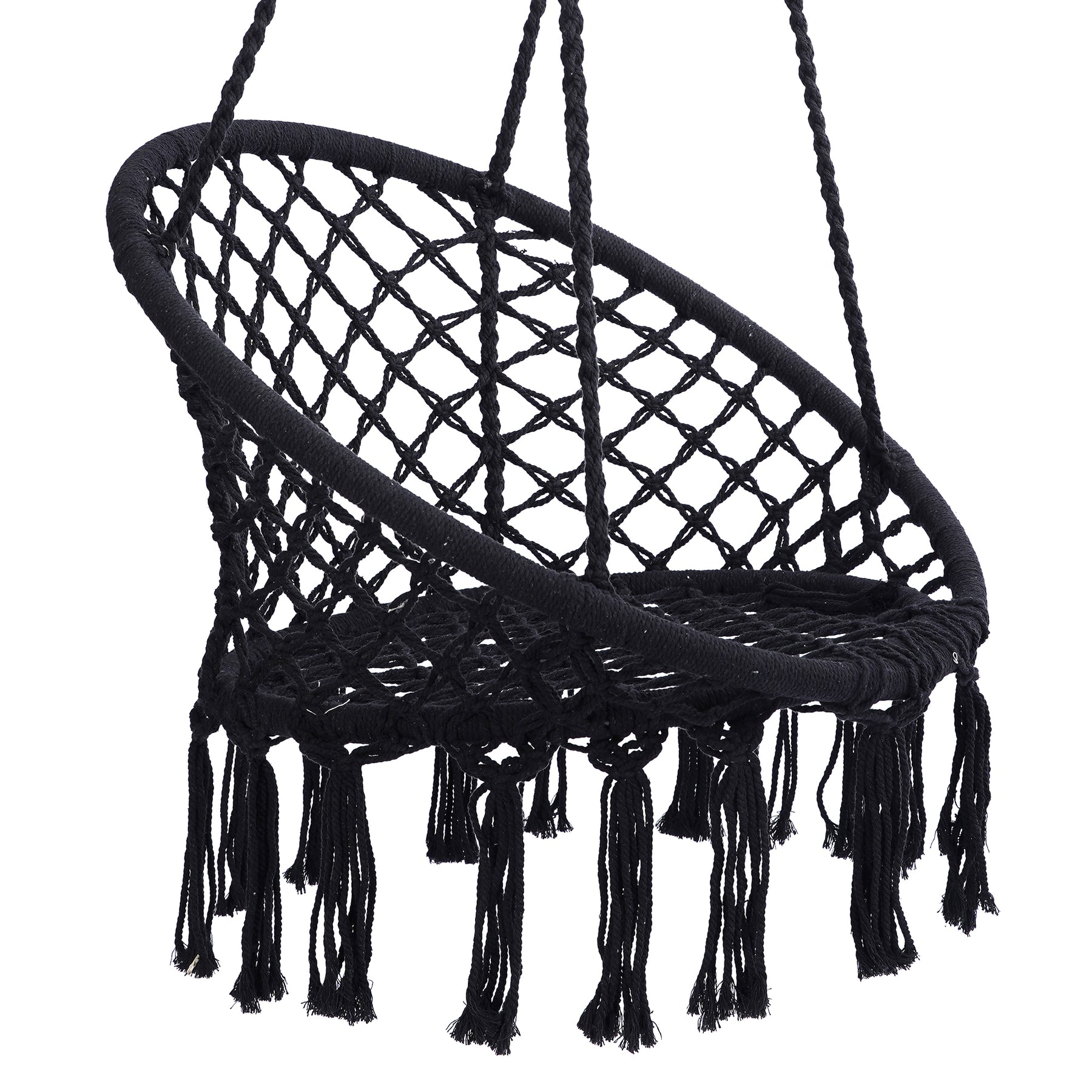 Black Swing，Hammock Chair Macrame Swing，Max 330 Lbs Hanging Cotton Rope Hammock Swing Chair for Indoor and Outdoor - Tonkn