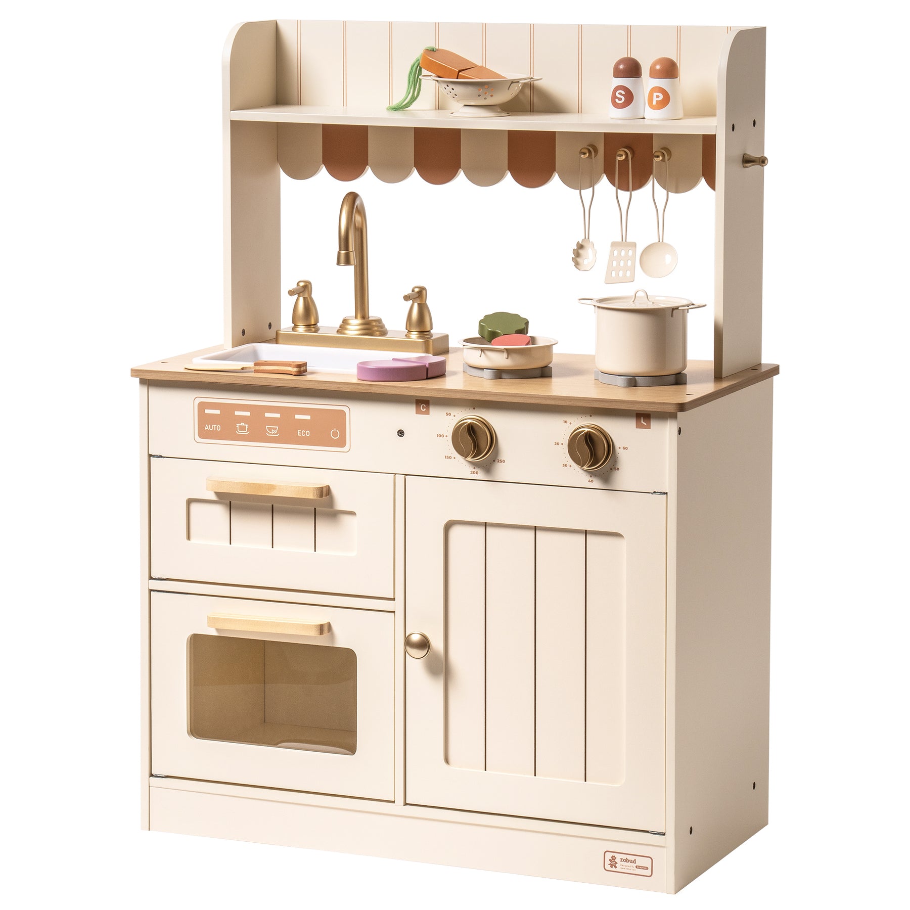 Play Kitchen, Wooden Kids Kitchen Playset for Kids,American Vintage Style - Tonkn