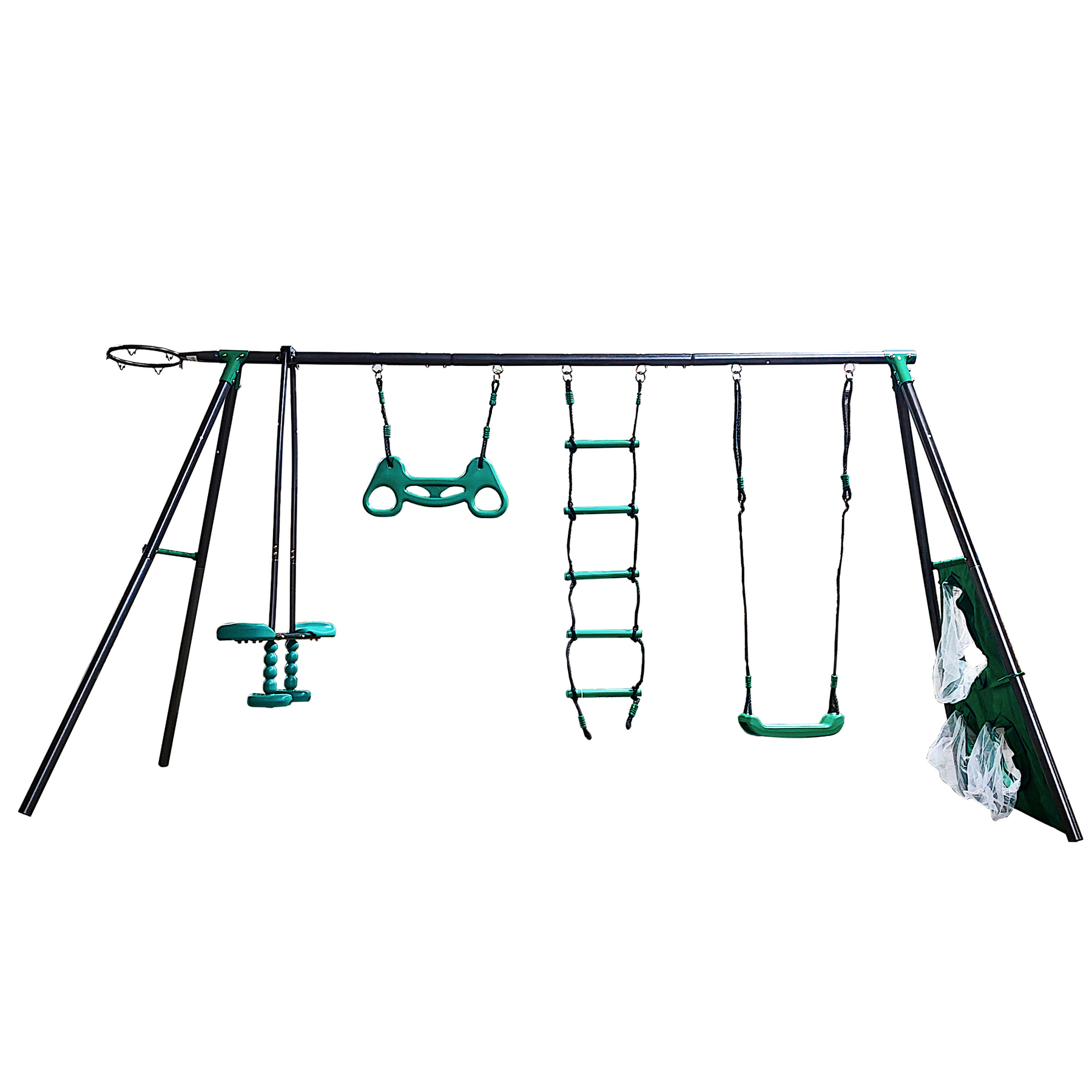 XNS076 blackish green interesting four function swingset with face to face metal plastic safe swing seat 550lbs for outdoor playground for age 3+ - Tonkn