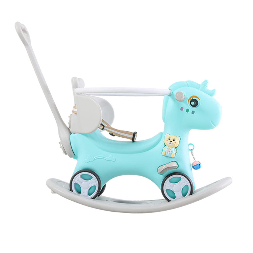 Rocking Horse for Toddlers, Balance Bike Ride On Toys with Push Handle, Backrest and Balance Board for Baby Girl and Boy, Unicorn Kids Riding Birthday (Blue) - Tonkn