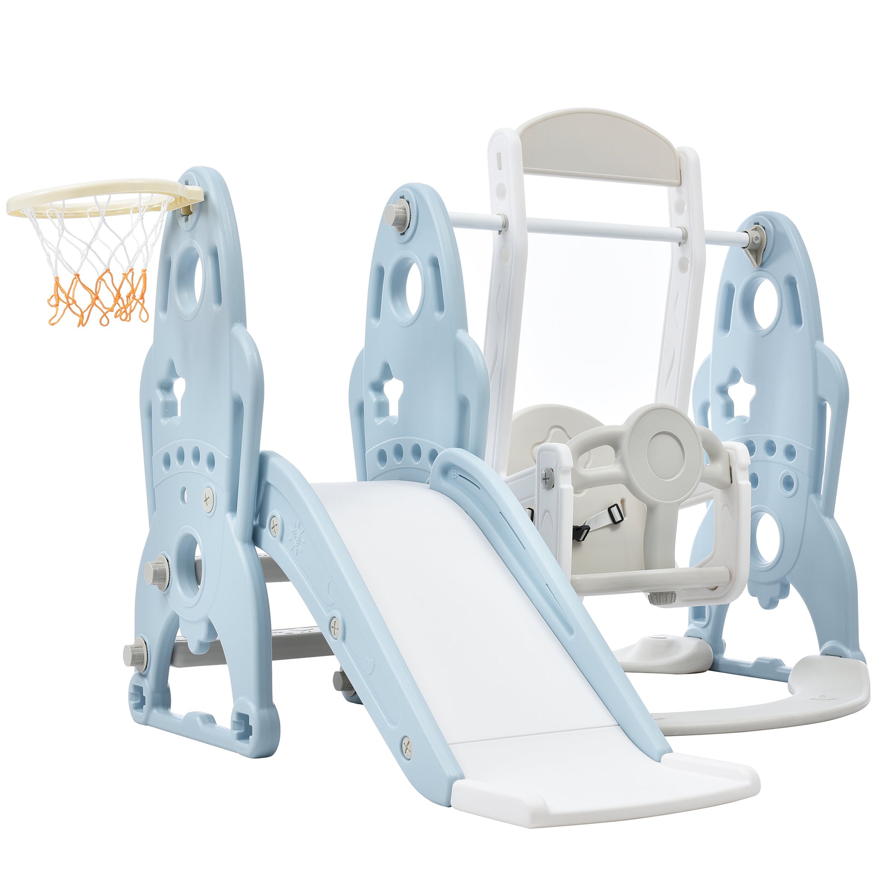 Toddler Slide and Swing Set 3 in 1, Kids Playground Climber Swing Playset with Basketball Hoops Freestanding Combination Indoor & Outdoor - Tonkn