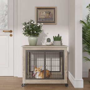 Furniture Dog Cage Crate with Double Doors on Casters. Grey, 31.50'' W x 22.05'' D x 24.8'' H. - Tonkn
