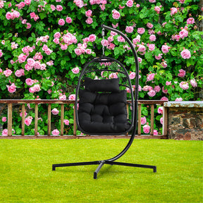 Indoor Outdoor Patio Hanging Egg Chair Wicker Swing Hammock Chair with Stand - Tonkn