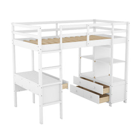 Twin  Size Loft Bed with Built-in Desk with Two Drawers, and Storage Shelves and Drawers,White - Tonkn
