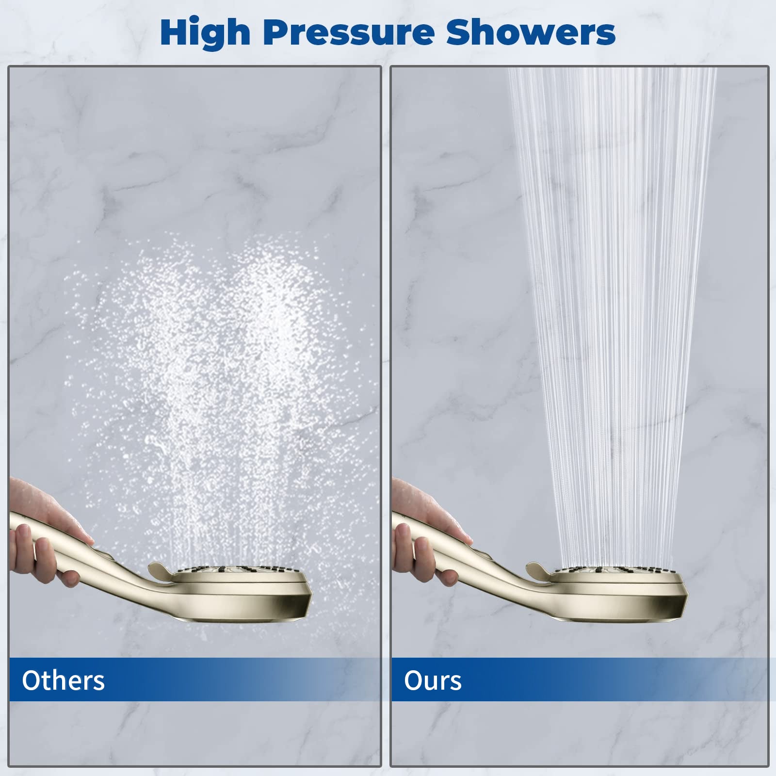 Shower Head Combo -  4.5'' 6-Setting Handheld Showerhead and 7'' 5-Setting Rainfall Spray, One Click for High Pressure/Trickle Mode, with 70'' Longer Stainless Steel Hose, Brushed Nickel - Tonkn