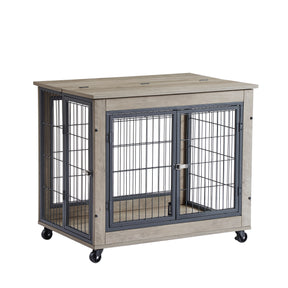Furniture Dog Cage Crate with Double Doors on Casters. Grey, 31.50'' W x 22.05'' D x 24.8'' H. - Tonkn